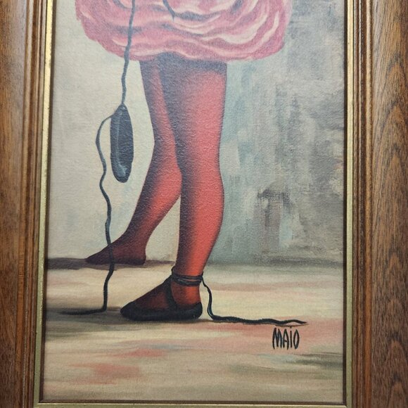 Vintage Maio Framed Big Eye Girls Ballerinas Framed Wall Hanging Art Set of Two - Picture 6 of 8